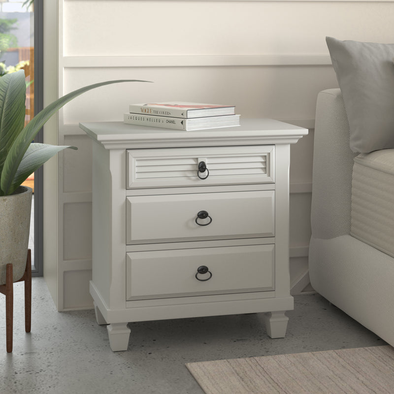 Prairie 3 Drawer Nightstand, White