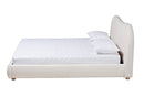 Linn Cream Boucle Fabric and Oak Brown Queen Size Platform Bed Baxton
