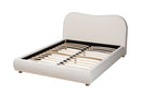 Linn Cream Boucle Fabric and Oak Brown Queen Size Platform Bed Baxton
