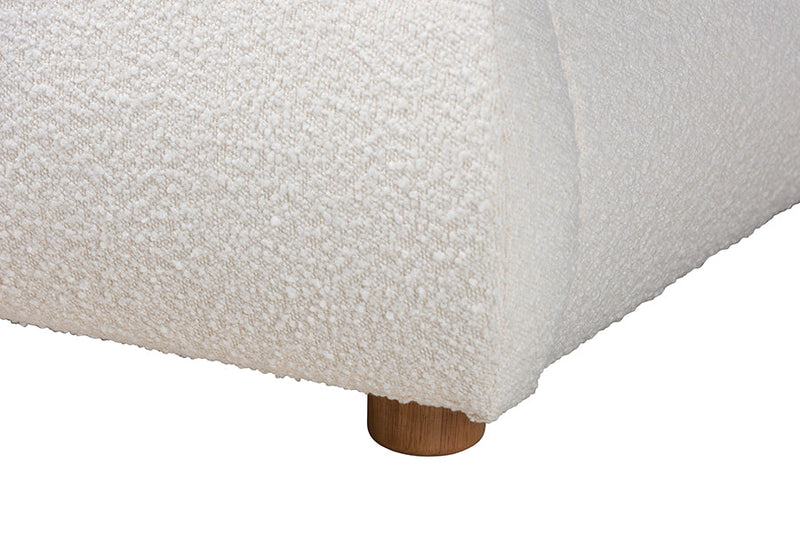 Linn Cream Boucle Fabric and Oak Brown Queen Size Platform Bed Baxton