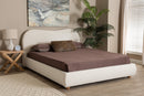 Linn Cream Boucle Fabric and Oak Brown Queen Size Platform Bed Baxton