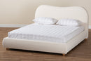 Linn Cream Boucle Fabric and Oak Brown Queen Size Platform Bed Baxton