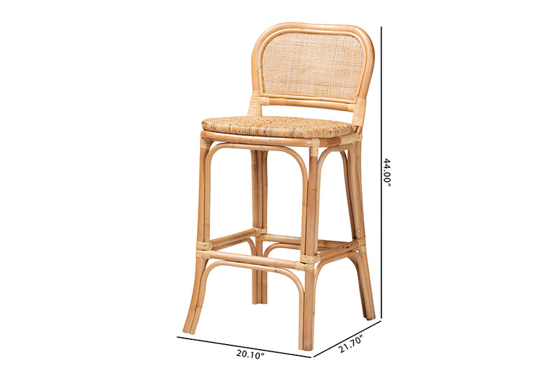 Cardiff Modern Bohemian Natural Brown Rattan Bar Stool