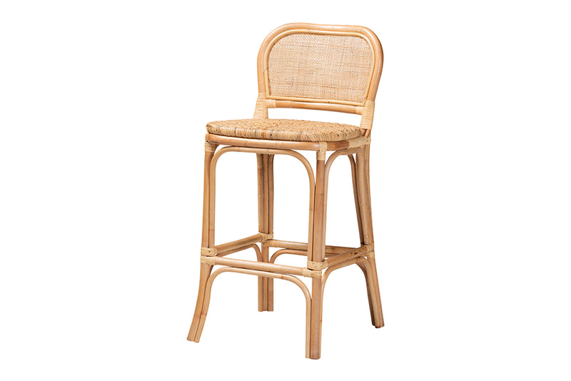 Cardiff Modern Bohemian Natural Brown Rattan Bar Stool