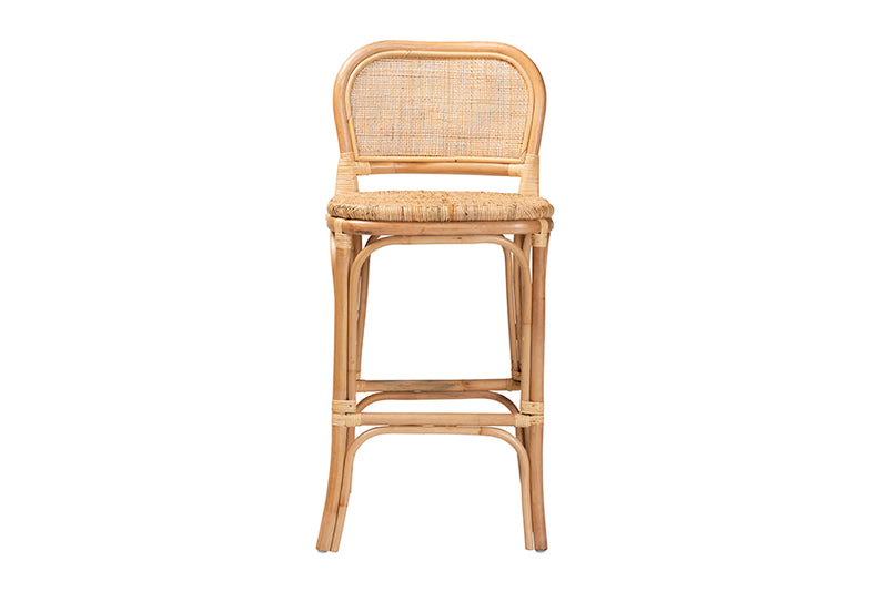 Cardiff Modern Bohemian Natural Brown Rattan Bar Stool