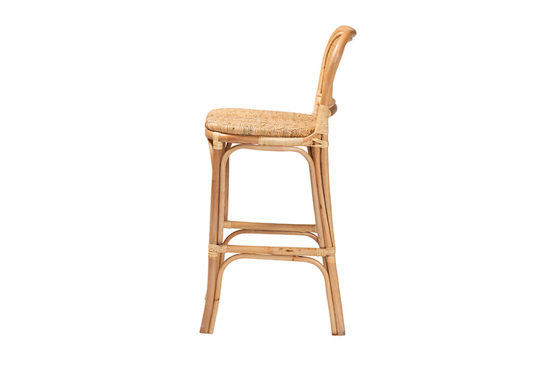 Cardiff Modern Bohemian Natural Brown Rattan Bar Stool