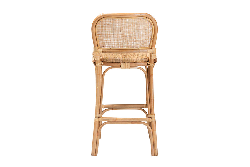 Cardiff Modern Bohemian Natural Brown Rattan Bar Stool