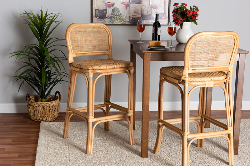 Cardiff Modern Bohemian Natural Brown Rattan Bar Stool