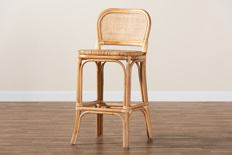 Cardiff Modern Bohemian Natural Brown Rattan Bar Stool