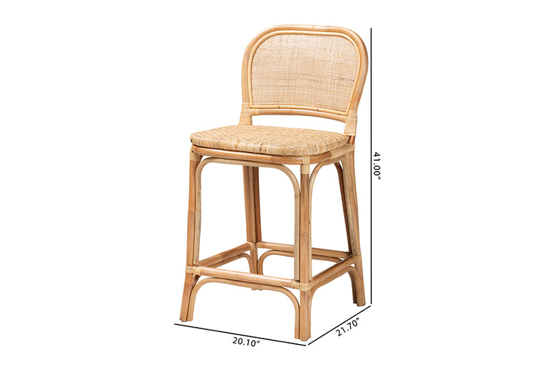 Cardiff Modern Bohemian Natural Brown Rattan Counter Stool