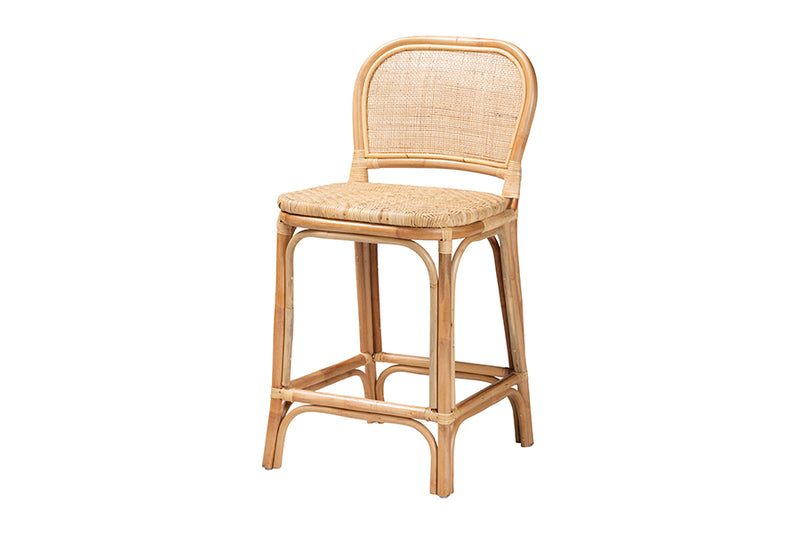 Cardiff Modern Bohemian Natural Brown Rattan Counter Stool