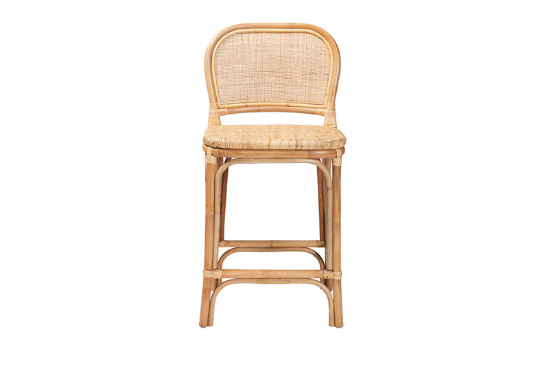 Cardiff Modern Bohemian Natural Brown Rattan Counter Stool