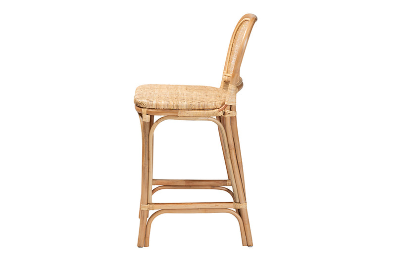 Cardiff Modern Bohemian Natural Brown Rattan Counter Stool