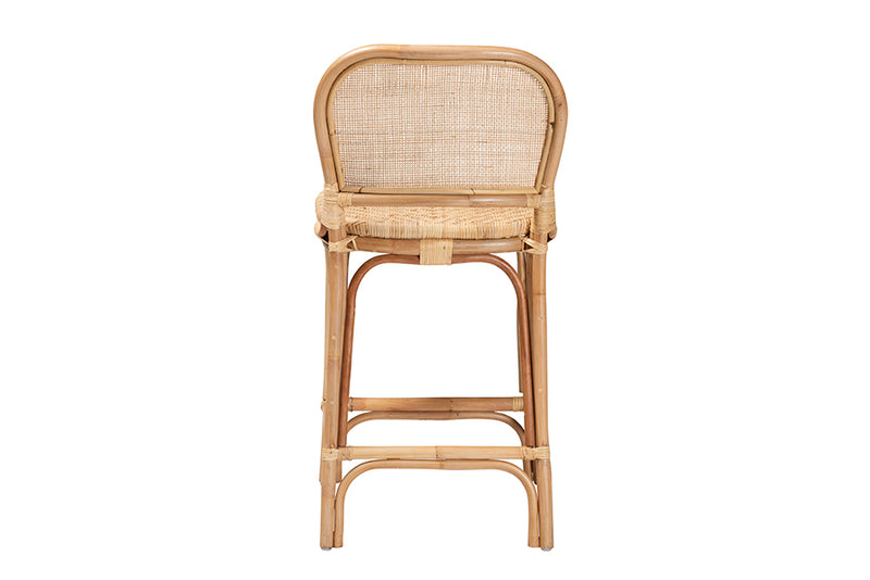 Cardiff Modern Bohemian Natural Brown Rattan Counter Stool