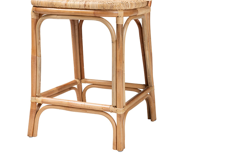 Cardiff Modern Bohemian Natural Brown Rattan Counter Stool