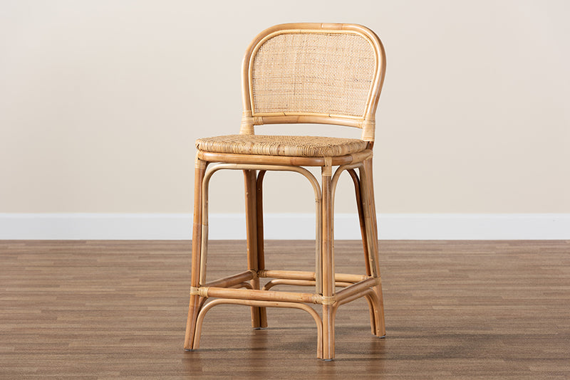 Cardiff Modern Bohemian Natural Brown Rattan Counter Stool