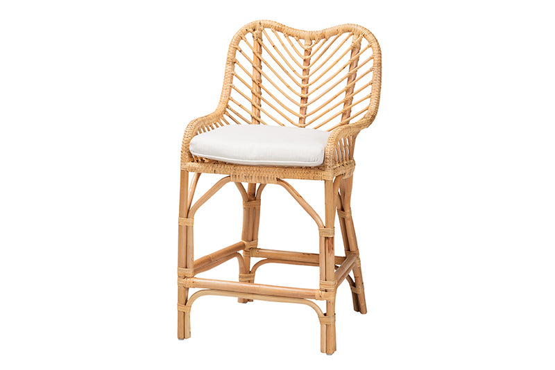 Barbara Modern Bohemian Natural Brown Rattan Counter Stool