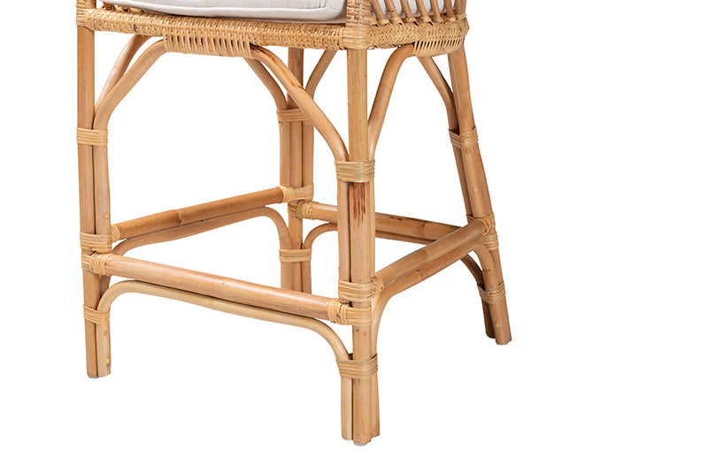 Barbara Modern Bohemian Natural Brown Rattan Counter Stool