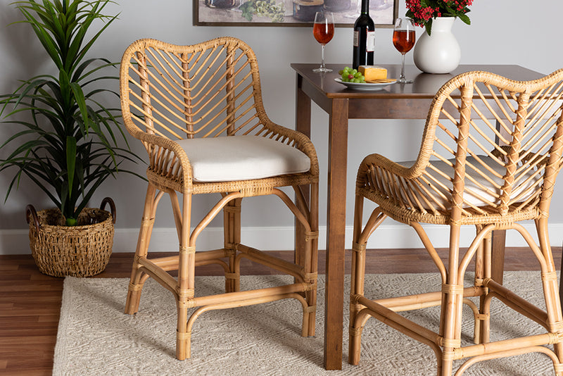 Barbara Modern Bohemian Natural Brown Rattan Counter Stool