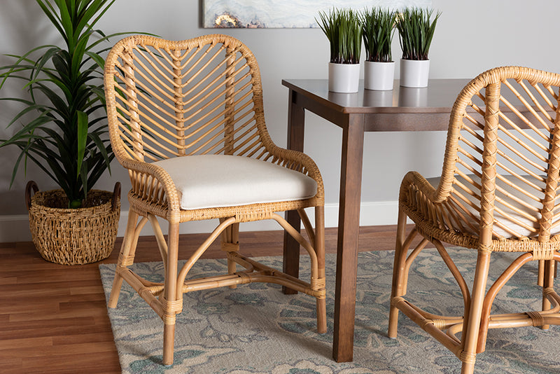 Barbara Modern Bohemian Natural Brown Rattan Dining Chair