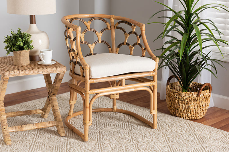 Abriella Modern Bohemian Natural Brown Rattan Armchair