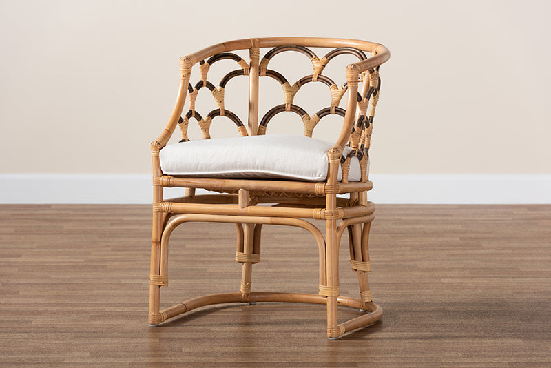 Abriella Modern Bohemian Natural Brown Rattan Armchair