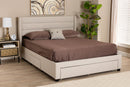 Alba Beige Fabric and Dark Brown Queen Size 3-Drawer Storage Platform Bed Baxton