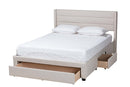 Alba Beige Fabric and Dark Brown Queen Size 3-Drawer Storage Platform Bed Baxton