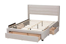 Alba Beige Fabric and Dark Brown Queen Size 3-Drawer Storage Platform Bed Baxton