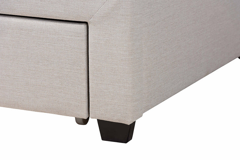 Alba Beige Fabric and Dark Brown Queen Size 3-Drawer Storage Platform Bed Baxton
