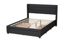 Alba Charcoal Gray Fabric and Dark Brown Queen Size 3-Drawer Storage Bed Baxton