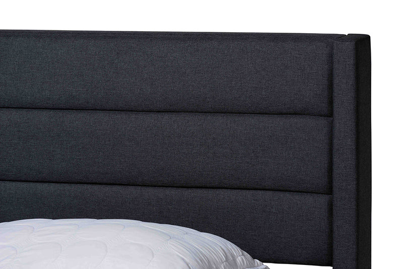 Alba Charcoal Gray Fabric and Dark Brown Full Size 3-Drawer Storage Platform Bed Baxton