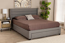 Alba Light Gray Fabric and Dark Brown Queen Size 3-Drawer Storage Platform Bed Baxton