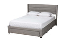 Alba Light Gray Fabric and Dark Brown Queen Size 3-Drawer Storage Platform Bed Baxton