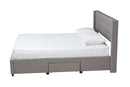 Alba Light Gray Fabric and Dark Brown Queen Size 3-Drawer Storage Platform Bed Baxton