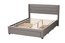 Alba Light Gray Fabric and Dark Brown Queen Size 3-Drawer Storage Platform Bed Baxton
