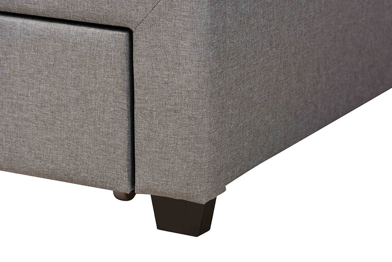 Alba Light Gray Fabric and Dark Brown Queen Size 3-Drawer Storage Platform Bed Baxton