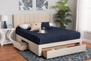 Dennehy Beige Fabric Queen Size 3-Drawer Storage Platform Bed Baxton