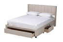 Dennehy Beige Fabric Queen Size 3-Drawer Storage Platform Bed Baxton