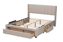 Dennehy Beige Fabric Queen Size 3-Drawer Storage Platform Bed Baxton