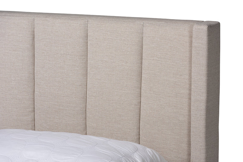 Dennehy Beige Fabric Full Size 3-Drawer Storage Platform Bed Baxton