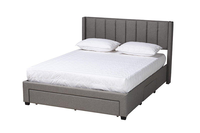 Dennehy Mid-Century Gray Fabric Full Size 3-Drawer Storage Platform Bed