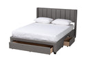 Dennehy Gray Fabric Full Size 3-Drawer Storage Platform Bed Baxton