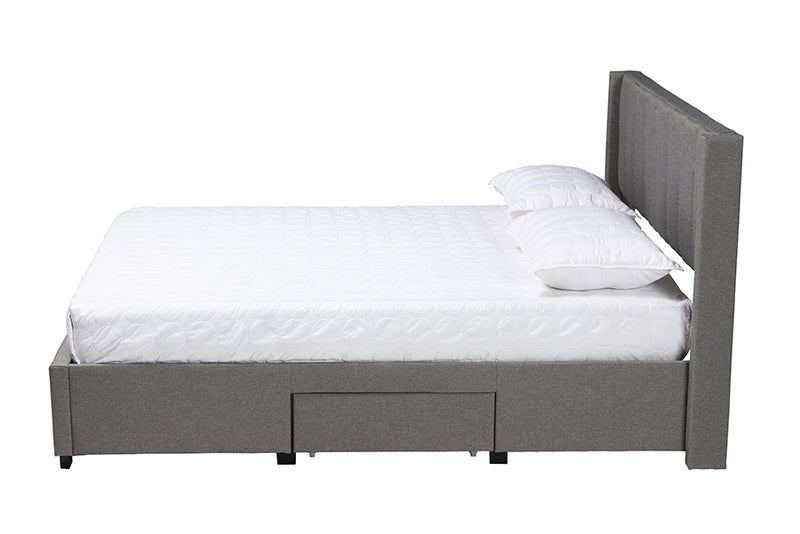 Dennehy Mid-Century Gray Fabric Full Size 3-Drawer Storage Platform Bed