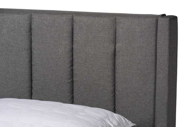 Dennehy Gray Fabric Full Size 3-Drawer Storage Platform Bed Baxton