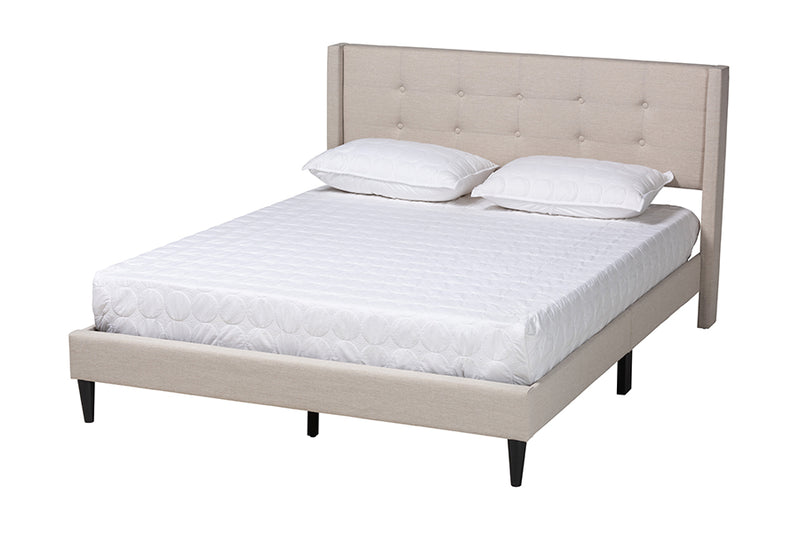 Iris Mid-Century Beige Fabric Upholstered Full Size Platform Bed