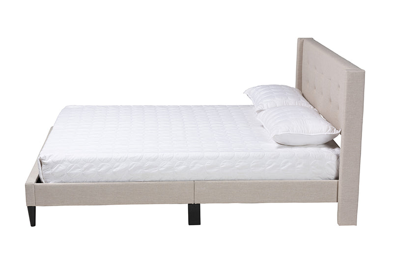 Iris Mid-Century Beige Fabric Upholstered Full Size Platform Bed