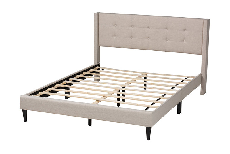 Iris Beige Fabric Upholstered Queen Size Platform Bed Baxton
