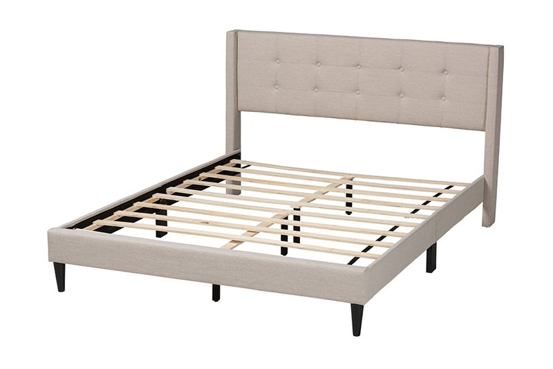 Iris Mid-Century Beige Fabric Upholstered Full Size Platform Bed