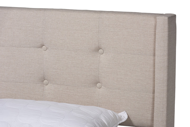 Iris Mid-Century Beige Fabric Upholstered Full Size Platform Bed